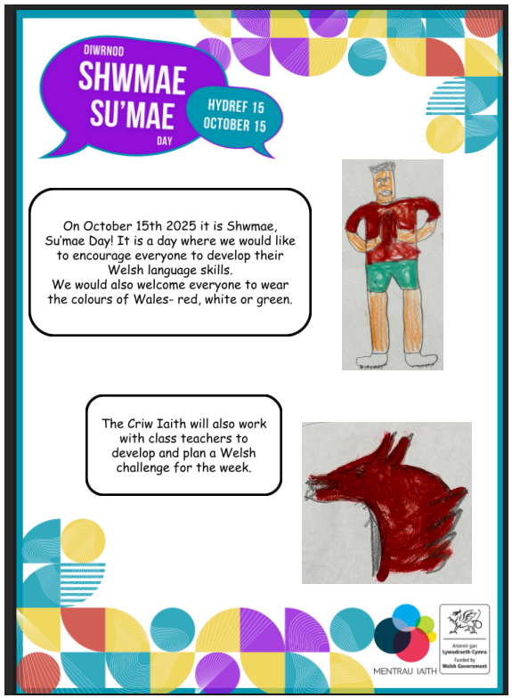 Our Criw Iaith worked together to design a poster for Shwmae Su'mae Day